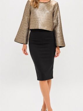 Tuckernuck Maxine Gold Textured Jacquard Bell Sleeve Crop Top Size Medium new